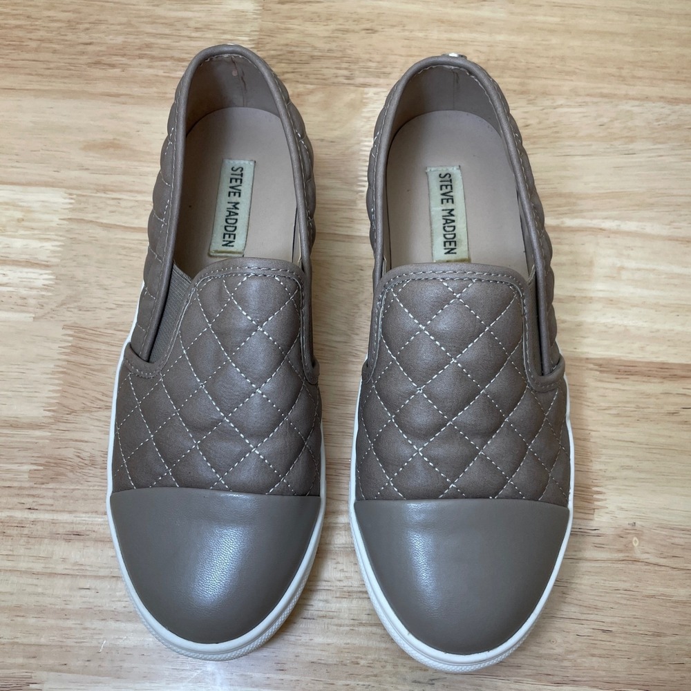 Steve Madden Quilted Slip On Sneakers Taupe Size 8M Women Shoes